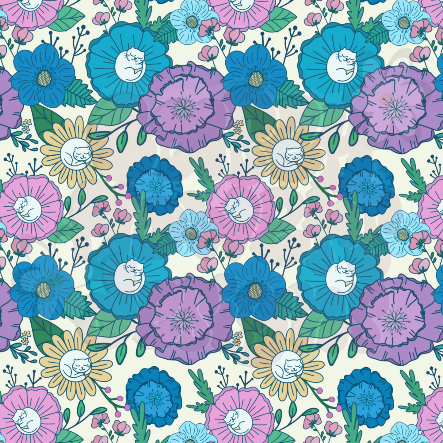 CAT NAP BLUEISH FLORAL SEAMLESS