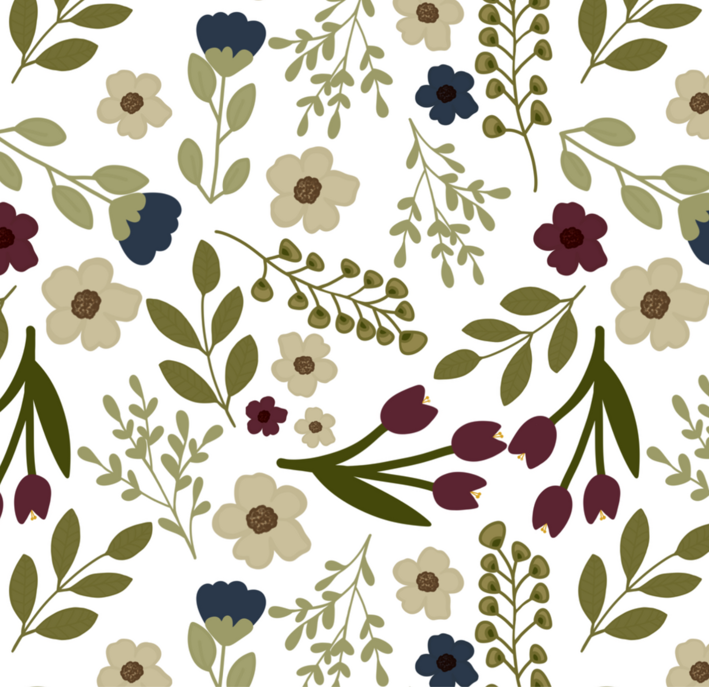 NAVY BLOOM AND BURGUNDY SEAMLESS