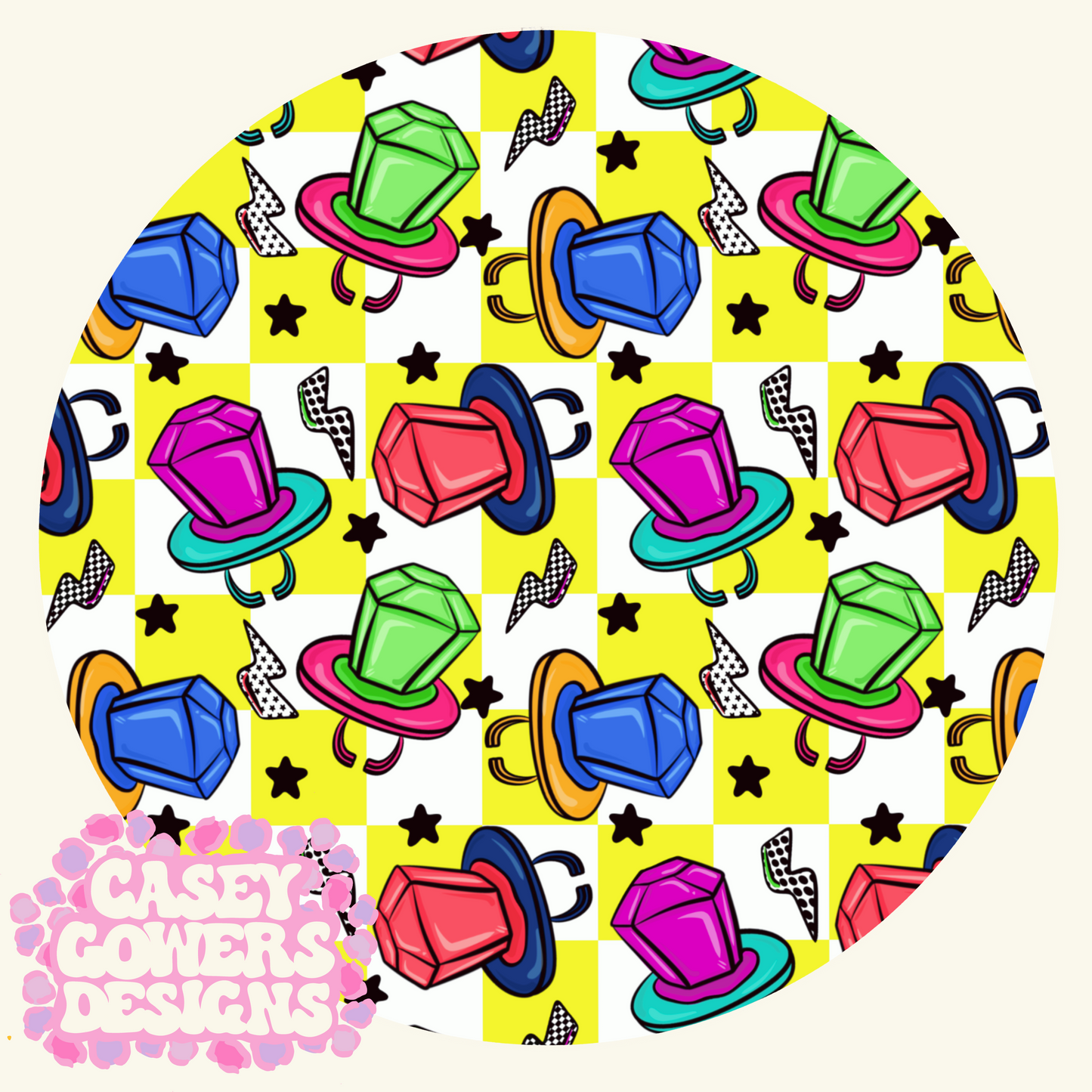 NEON RING POP YELLOW CHECK SEAMLESS