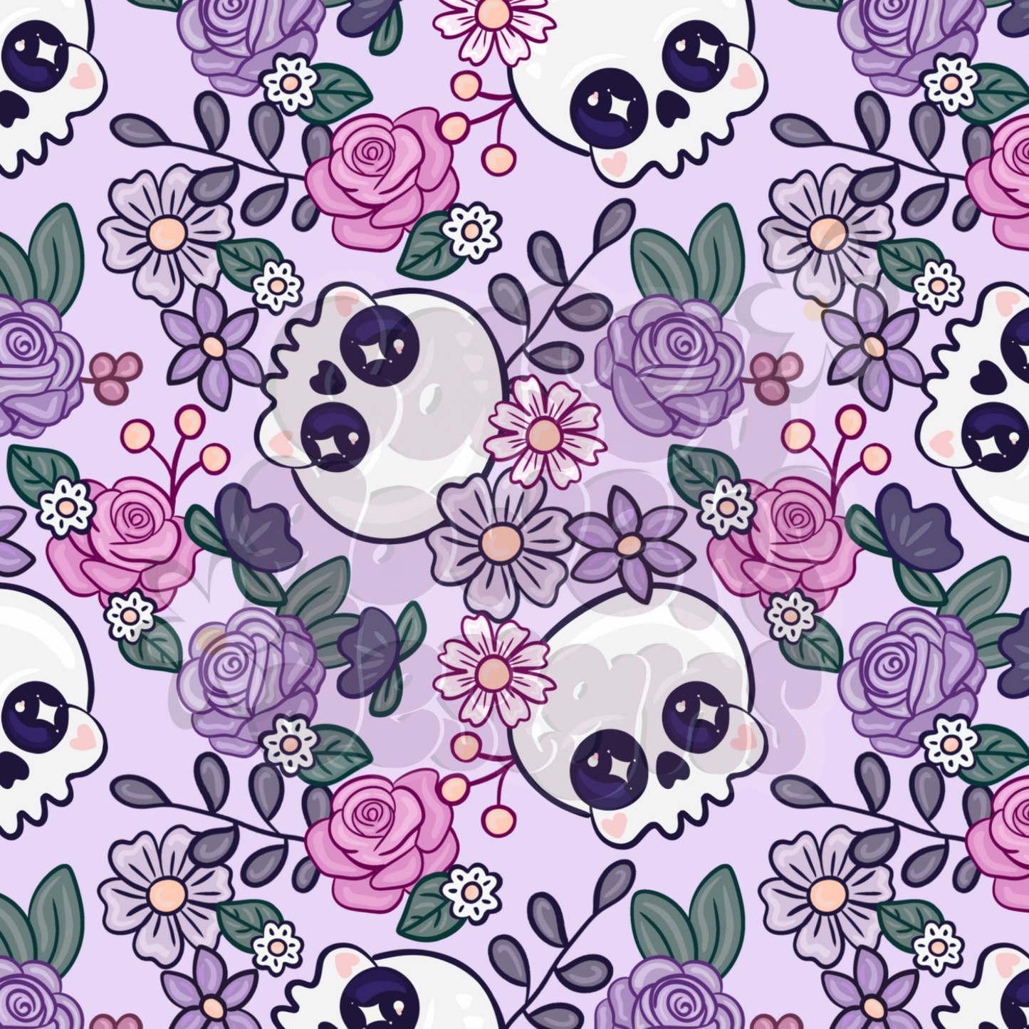 SKULL FLORAL lilac SEAMLESS