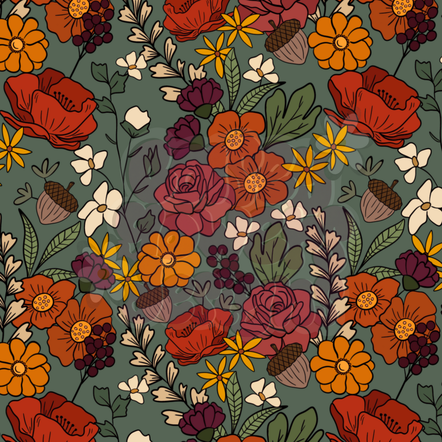 GREEN ACORN FLORAL SEAMLESS