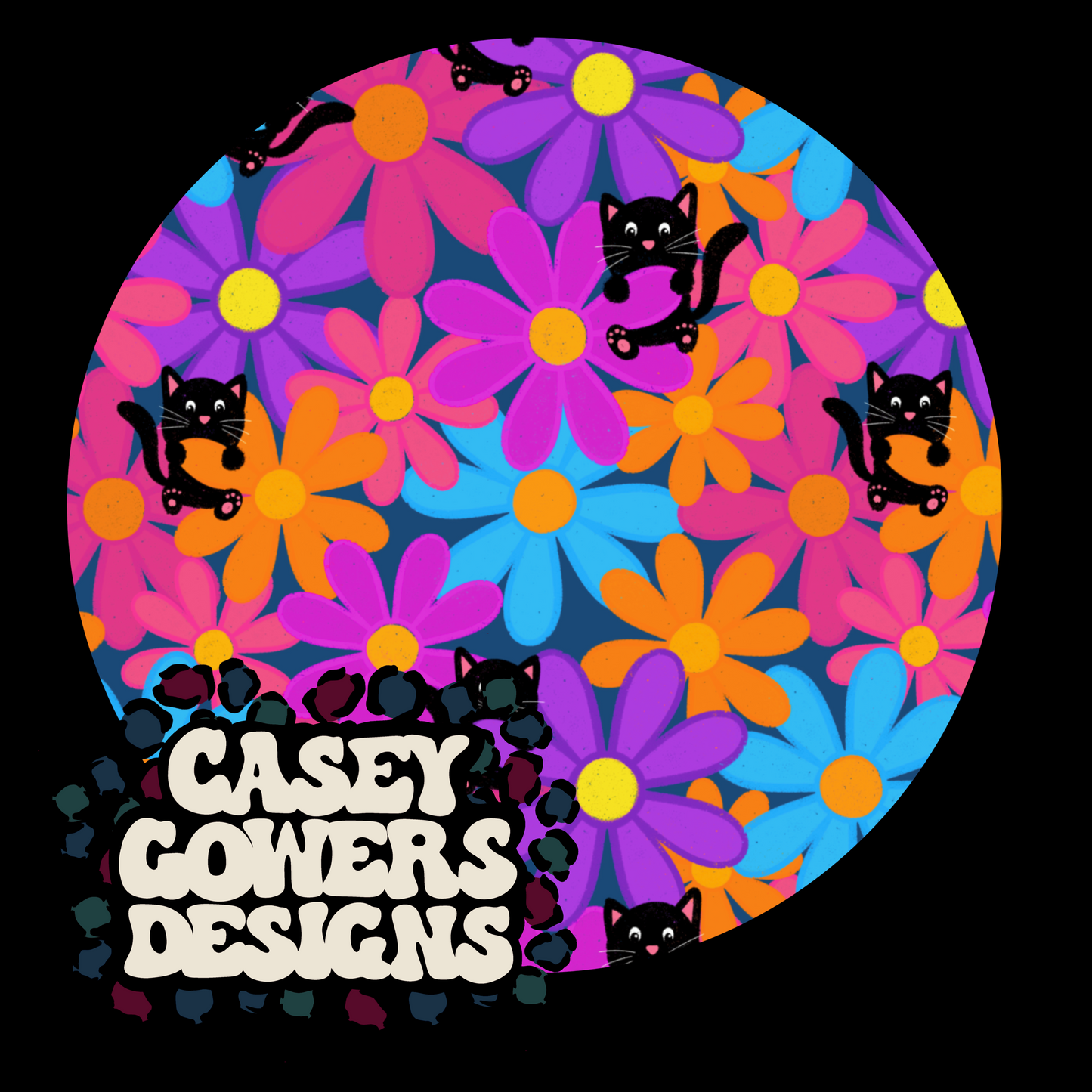 BRIGHT DAISY BLACK CATS SEAMLESS