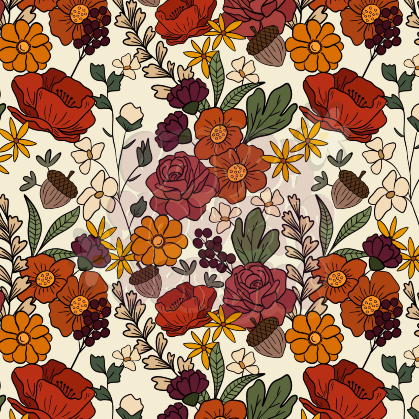 CREAM ACORN FLORAL SEAMLESS