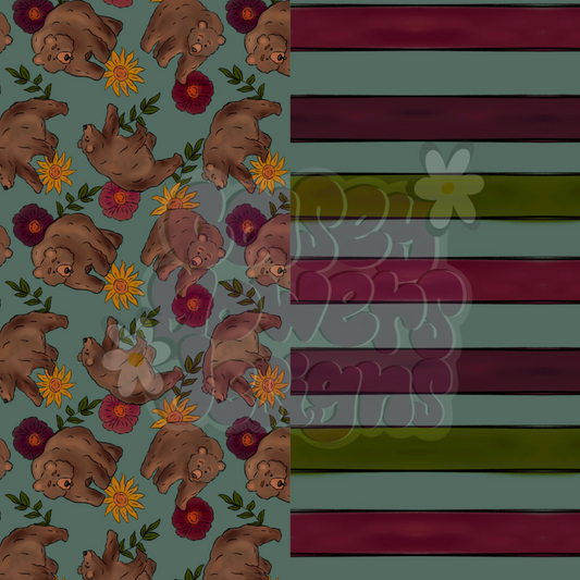 BROWN BEAR FLORAL SEAMLESS SET