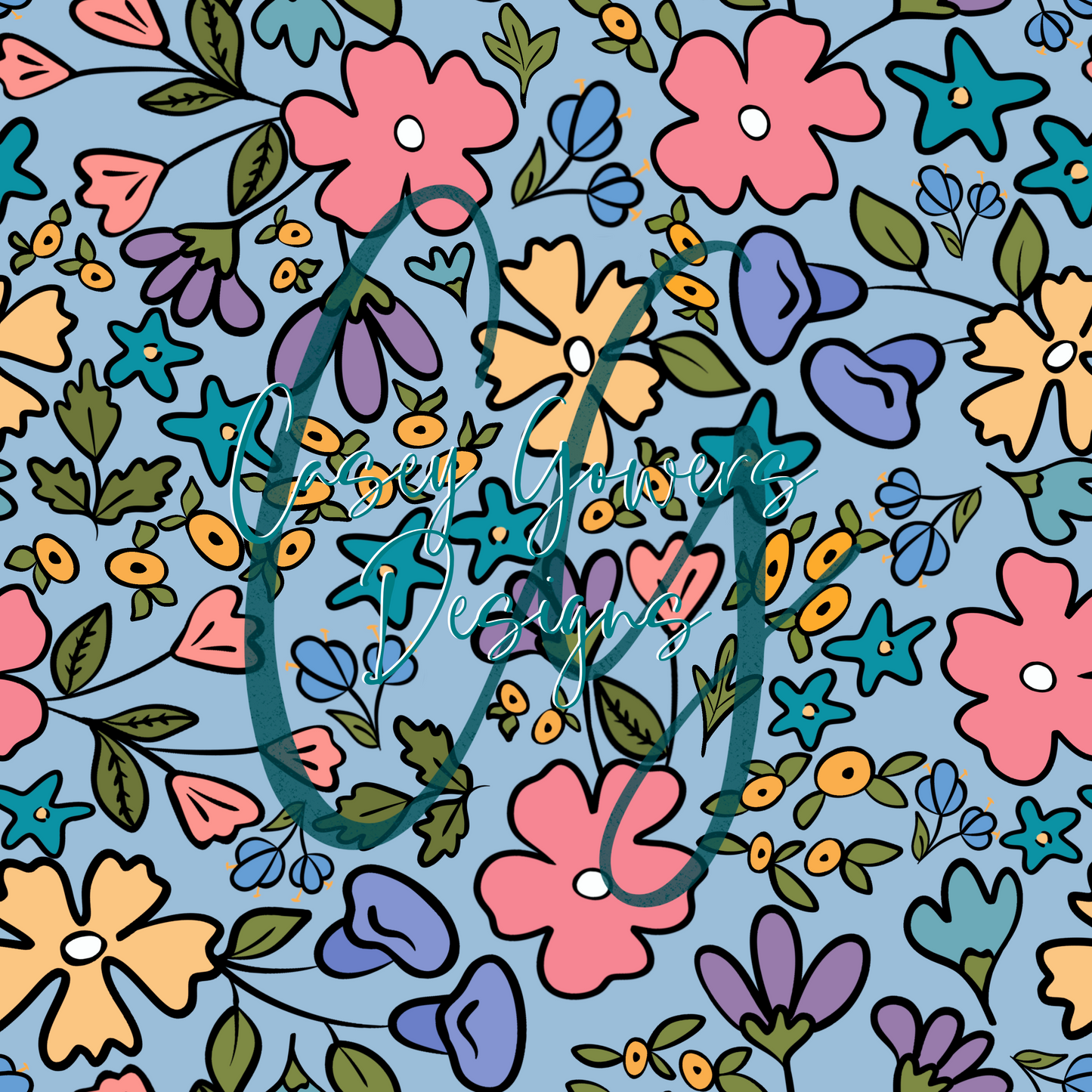 BRIGHT SIDE FLORAL BLUE with coord SEAMLESS