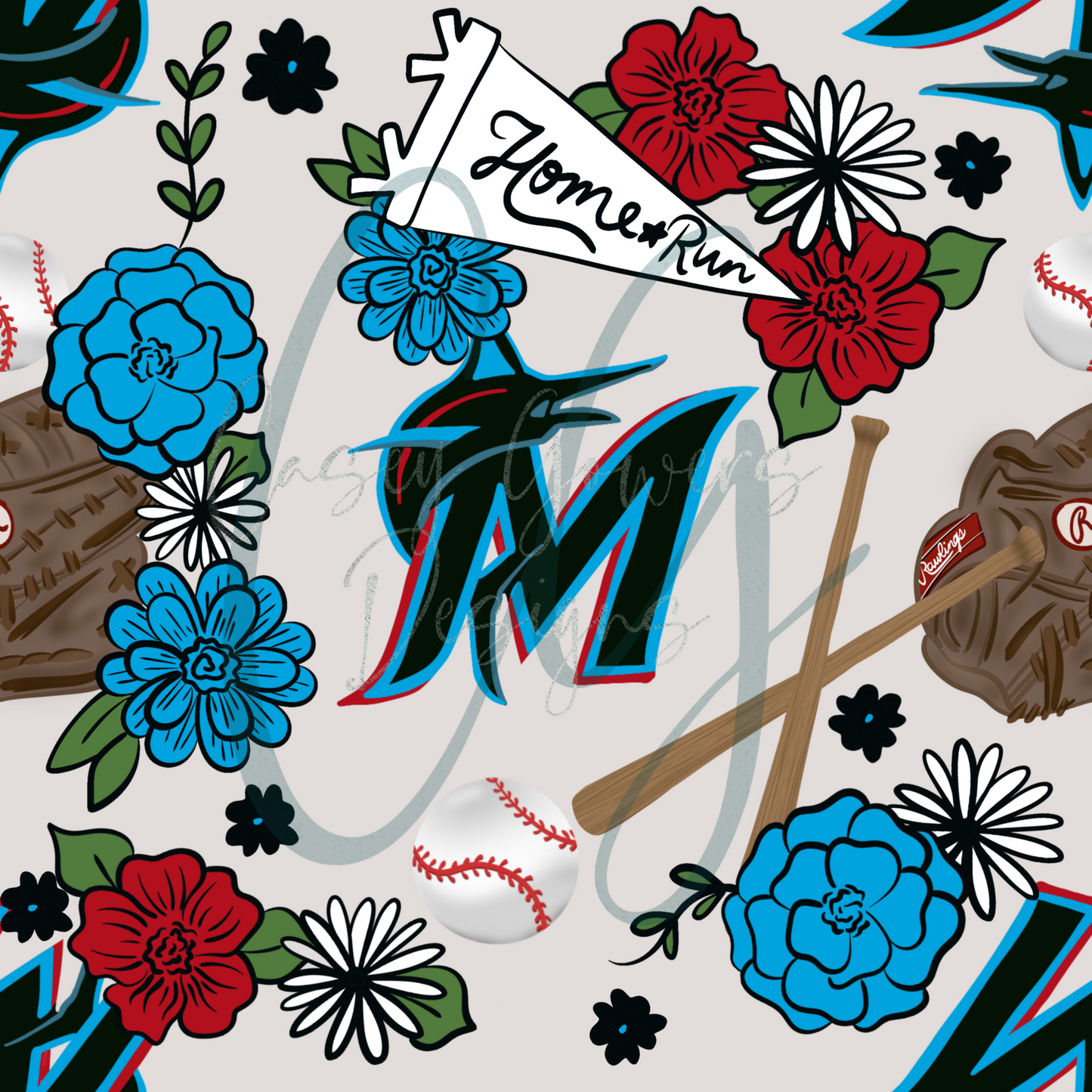 FLORAL MARLINS SEAMLESS