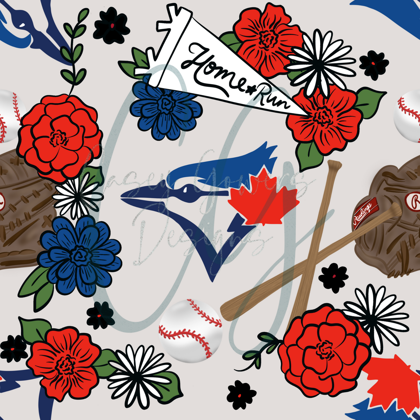 FLORAL BLUE JAYS SEAMLESS