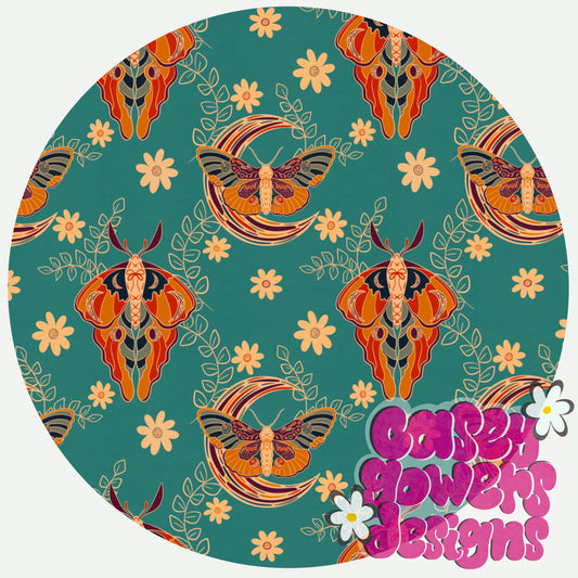 MOON MOTH BRIGHT TEAL SEAMLESS