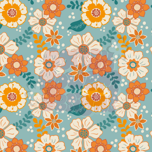 BLUE AND ORANGE FLORAL SEAMLESS