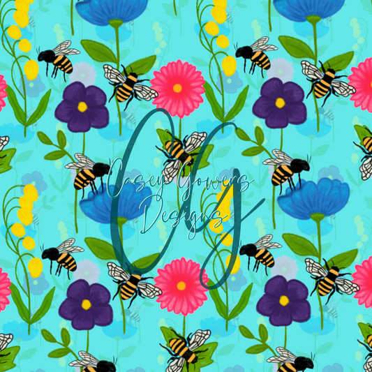 BUMBLE BEE WILDFLOWER SEAMLESS