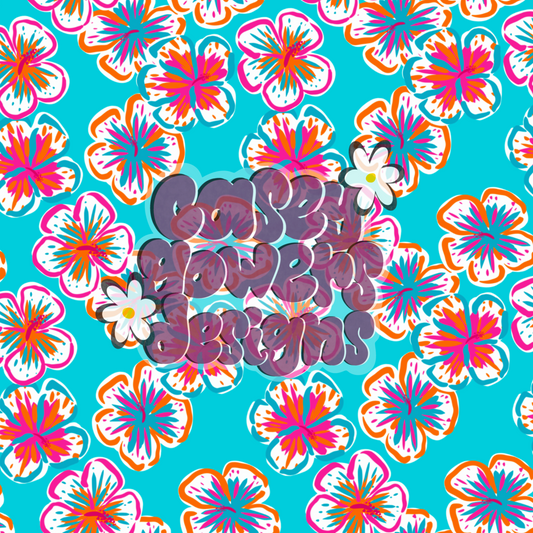 HIBISCUS SEAMLESS BLUE