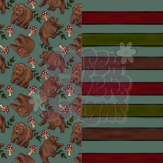 BROWN BEAR MUSHROOM SEAMLESS SET