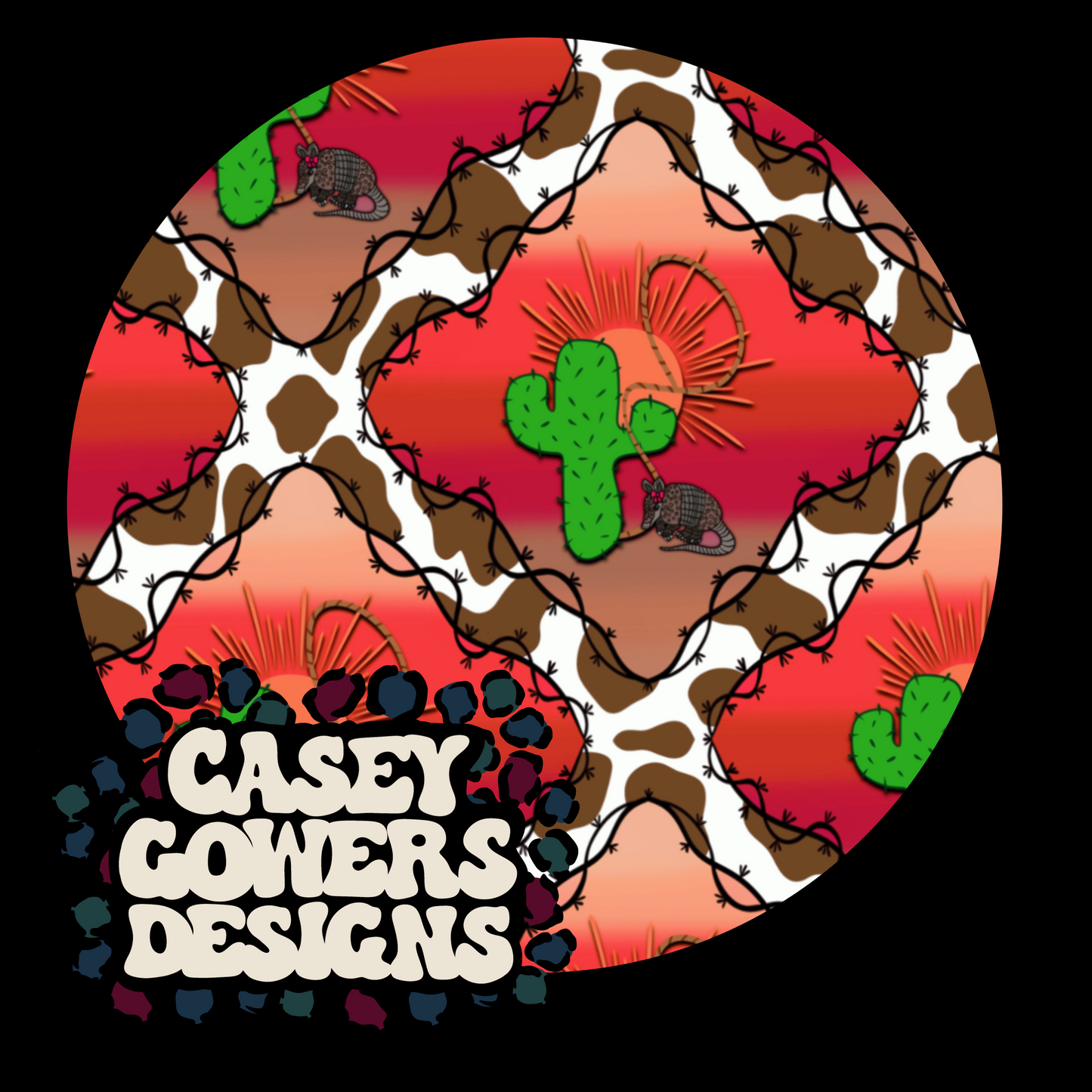 WESTERN ARMADILLO GIRL with bow SEAMLESS