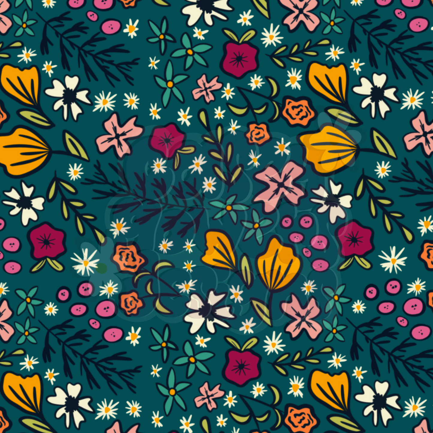 TEAL AND GOLD  FLORAL SEAMLESS