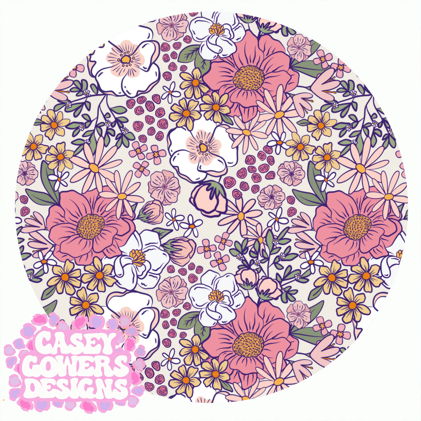 PETAL PARTY FLORAL PURPLE OUTLINE SEAMLESS