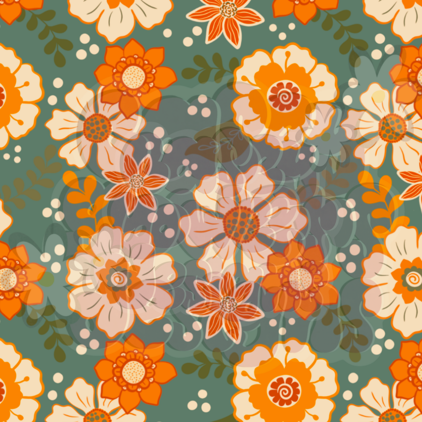 TEAL AND ORANGE FLORAL SEAMLESS