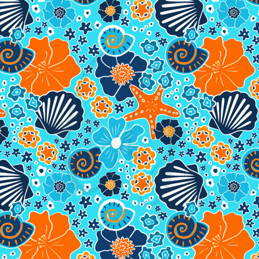 BLUE SHELL FLORAL with coord SEAMLESS