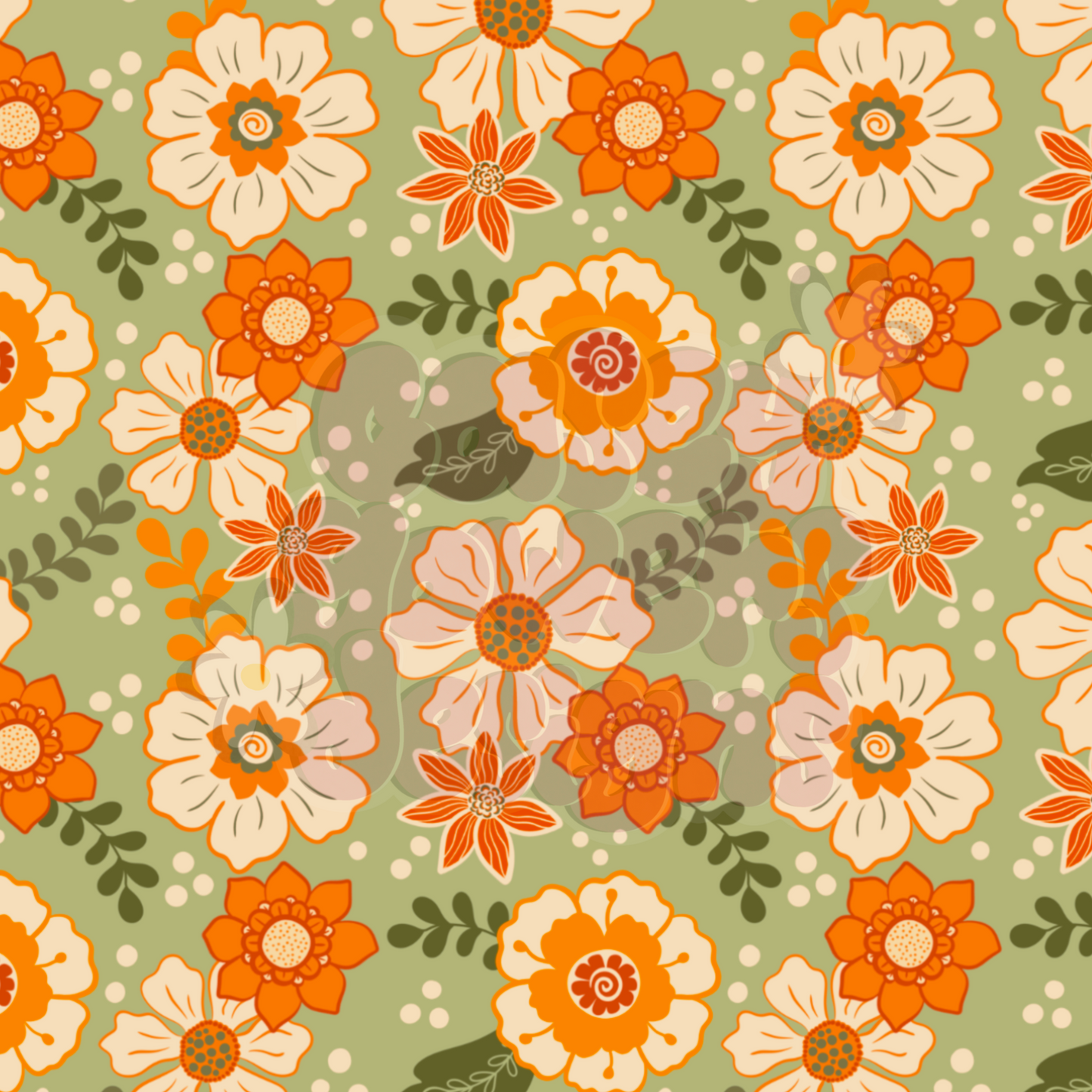 SAGE AND ORANGE FLORAL SEAMLESS