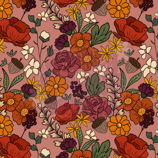 MAUVE ACORN FLORAL SEAMLESS