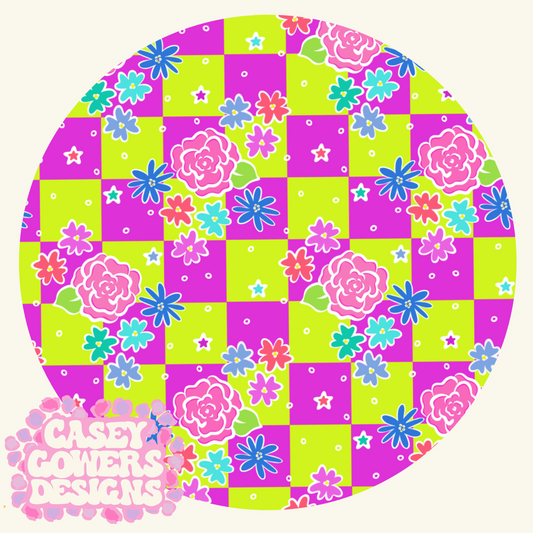 NEON CHECK SUMMER FLORAL SEAMLESS