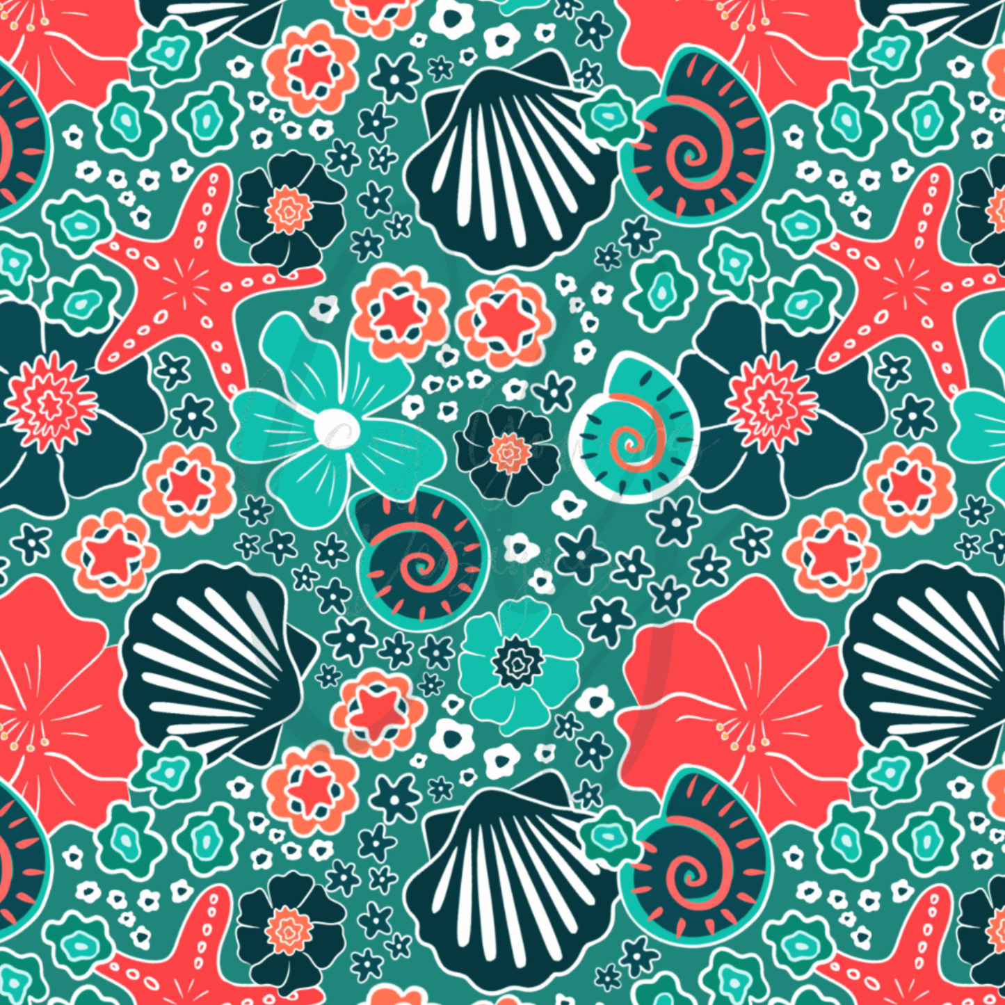 TEAL/CORAL SHELL FLORAL with coord SEAMLESS