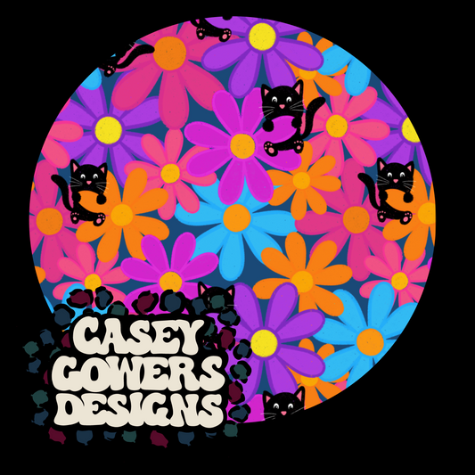 BRIGHT DAISY BLACK CATS SEAMLESS